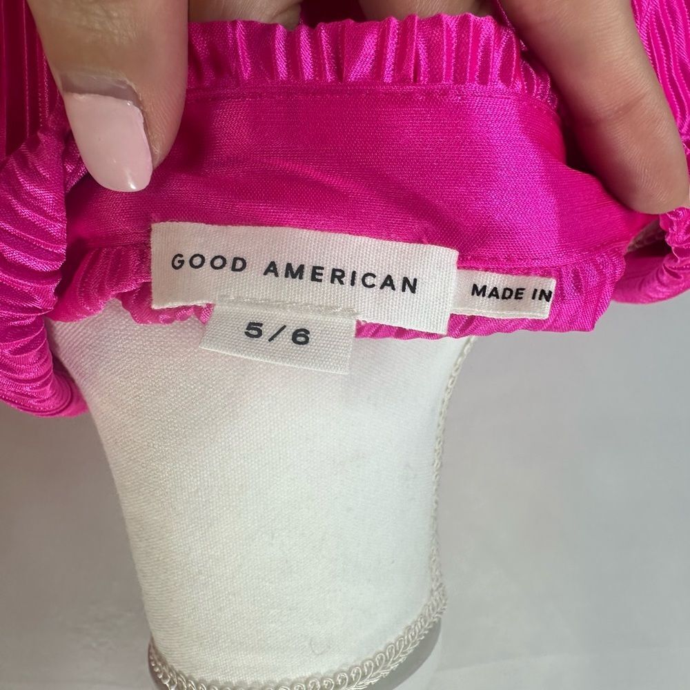 Good American Fuchsia Always Fits Plisse Pleated Button Down Blouse Size 5/6 NWT - Picture 9 of 13